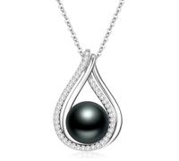 LONAGO Collana con ciondolo con perle d'acqua dolce, design infinito, per le donne, con perle nere, regalo per donne/donne, 127 cm
