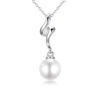 LONAGO Collana con perle d'acqua dolce argentate da donna, perle da 10 mm, lunghezza 45,7 cm + 5,1 cm, collana da donna