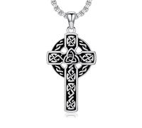 LONAGO Collana da uomo con ciondolo a forma di croce celtica, in argento, regalo religioso, con catena rolò regolabile da 2,5 mm, 55,9 cm + 5,1 cm, per la festa del papà, Argento sterling, Nessuna