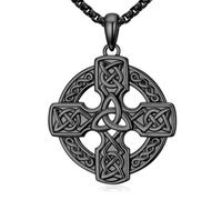 LONAGO Collana da uomo con ciondolo a forma di croce celtica, in argento, regalo religioso, con catena rolò regolabile da 2,5 mm, 55,9 cm + 5,1 cm, per la festa del papà, Argento sterling