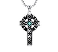 LONAGO Collana da uomo con ciondolo a forma di croce celtica, in argento, regalo religioso, con catena rolò regolabile da 2,5 mm, 55,9 cm + 5,1 cm, per la festa del papà, Argento sterling, Nessuna