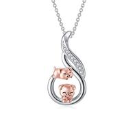 LONAGO Collana di Maiale 925 Sterline D'argento Carino Due Maiali Animale Pendente Collana Gioielli per le Donne