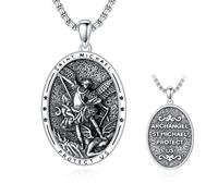 LONAGO Collana San Michele per uomo, medaglie d'argento, amuleto, protezione, gioielli, argento sterling 925, San Cristoforo, collana con catena rolo da 55,9 cm + 5,1 cm