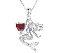 LONAGO Collana Sirena per Donna 925 Sterline D'argento Sirena che Tiene il Taglio del Cuore Pietra Portafortuna Pendente Collana (Gennaio)
