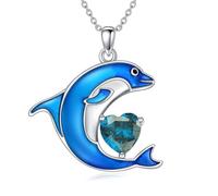 LONAGO Dolphin Collana 925 Argento Sterling Blu Delfino con Pietra Natale Pendente Collana per Donna (Dicembre)