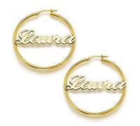 LONAGO Orecchini personalizzati in argento Sterling 925 con nome rotondo cerchio senza fine con ogni nome lettera regali, Argento