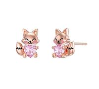 LONAGO Orecchini Volpe 925 Sterline D'argento Carino La volpe Tiene il Cuore Orecchini a Lobo Gioielli per le Donne (Ottobre)