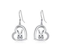 LONAGO Orecchino di Coniglio 925 Sterline D'argento Carino Coniglio nel Cuore Orecchini Pendenti Gioielli per le Donne