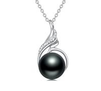 LONAGO Perla coltivata in acqua dolce AAA+ 10 mm selezionata a mano, collana con perla nera singola, design infinito, collana con perla nera per donna