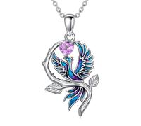 LONAGO Phoenix Collana 925 Argento Sterling Blu Fenice con Pietra Natale del Cuore Pendente Collana per Donna (Giugno)