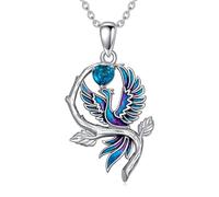 LONAGO Phoenix Collana 925 Argento Sterling Blu Fenice con Pietra Natale del Cuore Pendente Collana per Donna (Dicembre)