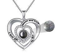 LONAGO Ti Amo Collana 100 Lingue 925 Sterline D'argento Doppio Cuore Pendente Collana Gioielli per le Donne