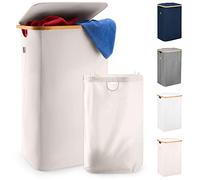 Lonbet - Cestini per il bucato con sacchetti per biancheria, coperchio - Cesto per camere da letto - Cesto portabiancheria in bambù - Cestino per vestiti sporchi, XL 100 L, beige