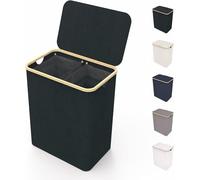 Lonbet Cestino per biancheria con coperchio e maniglie XL 100 L, grande cesto per biancheria (Nero, Due scomparti)