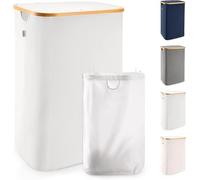 Lonbet - Cesto Portabiancheria Grande Grigio Chiaro- XL 100 Litri - Porta Biancheria Sporca con Coperchio - Portabiancheria Sporca con Manici - Cesto Biancheria