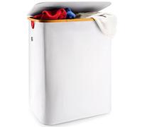 Lonbet - Cesto Portabiancheria Grigio Chiaro con Coperchio Doppio e Sacchi Rimovibili - XXL 150 L - Cesta Portabiancheria Extra Large con 2 Sezioni - Portabiancheria con 2 Scomparti - Cesto in Bambù