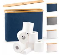 LONBET para 12 Rollos Almacenaje Papel Higienico con Tapa de Bambú - Almacenamiento Baño Plegable e Impermeable - Diseño Elegante y Apilable con Montaje Rápido - Toilet Paper Storage, Blu