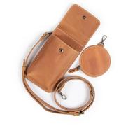 Londo Custodia in vera pelle per telefono, versatile, a tracolla, con porta carte di credito, portamonete e organizer protettivo per smartphone, Cammello
