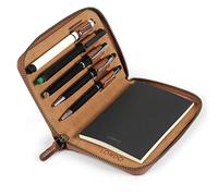 Londo Portapenne in Pelle: Organizer per Diario, Penna Stilografica e Matite, con Cerniera, 17x12x3cm - Cannella