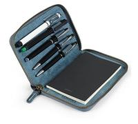 Londo Portapenne in Pelle: Organizer per Diario, Penna Stilografica e Matite, con Cerniera, 17x12x3cm - Blu