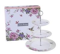 London Boutique Alzata per Torta a 2 Ripiani, in Porcellana, con Uccelli, Rose e Farfalla, in Confezione Regalo (Beige)