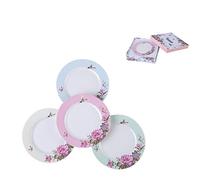 London Boutique Piatti da Dessert in Porcellana con Bordo Largo 17,8 cm, Stile Shabby Chic, Vintage, con Farfalle e Farfalle, Set da 4 in Confezione Regalo (1 Set)