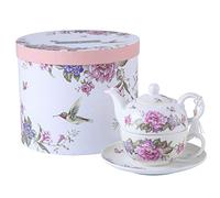 London Boutique Set da tè per Una teiera in Porcellana Shaby Chic Flora Bird Rose Butterfly (Beige/Crema)