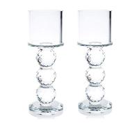 London Boutique Set di 2 portacandele cilindrico in Cristallo Trasparente con Elementi in Cristallo Swarovski, 20 cm