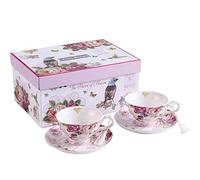 London Boutique Set di 2 Tazze da caffè e piattino, in Porcellana, Stile Vintage Flora, in Stile Shabby Chic, Colore: Rosa
