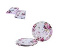 London Boutique Side Plate Set di 4 Piatti da Torta in Porcellana fine con Bordo Largo Shabby Chic, Farfalla, Uccello Rosa Far
