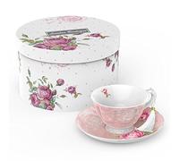London Boutique Tazza piattino, 1 Set da tè pomeridiano in Porcellana con Scatola Regalo Vintage, 200 m (Rosa), 7 cm