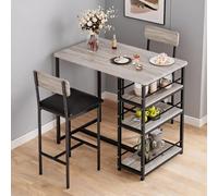 London Boutique Set tavolo da pranzo per 2 persone con 2 sedie imbottite e 3 ampi ripiani, stile grigio rustico, ideale per cucina, bar o appartamento, perfetto per spazi piccoli, colore grey, set 1+2
