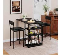 London Boutique Set tavolo da pranzo per 2 persone con 2 sedie imbottite e 3 ripiani, stile rustico nero, ideale per cucina, sala da pranzo, appartamenti, bar o pub, perfetto per spazi piccoli, colore