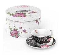London Boutique Set Tazza da tè e piattino, 1 Set da tè pomeridiano New Bone China Vintage Flora Confezione Regalo 200 m (Nero)