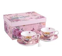 London Boutique, Tazza da tè e caffè con piattino, in Porcellana, Stile Vintage, Confezione Regalo