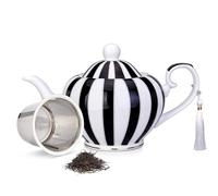 London Boutique Teiera con infusore, infusore per tè o bustine di tè sfuso, capacità 700 ml, perfetta teiera per 2 tazze, teiera con manico facile da afferrare (strisce nere)