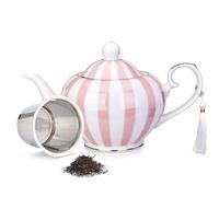 London Boutique Teiera con infusore, infusore per tè o bustine di tè sfuso, capacità 700 ml, perfetta teiera per 2 tazze, teiera con manico facile da afferrare (strisce rosa)