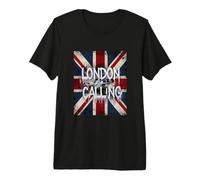 London Calling - Bandiera del Regno Unito e Autobus a Due Piani Maglietta Premium