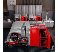 London Copriletto Trapuntato Rosso Cabina telefonica Copertura Romantico Paesaggio Città Old Street Big Ben Vintage retrò 3 Pezzi King Size