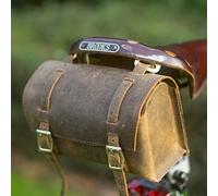London Craftwork Borsa classica quadrata da sella/manubrio in vera pelle marrone vintage per moto ciclomotore moto box - Raw Waxed