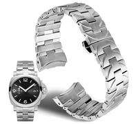 London Craftwork Cinturino in acciaio inox da 22 mm e 24 mm, estremità curve, compatibile con orologi Panerai Luminor Series Pam441 Pam111, argento e nero, 24mm, Acciaio inossidabile, Nessuna pietra