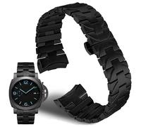 London Craftwork Cinturino in acciaio inox da 22 mm e 24 mm, estremità curve, compatibile con orologi Panerai Luminor Series Pam441 Pam111, argento e nero, 24mm, Acciaio inossidabile, Nessuna pietra