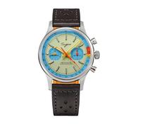London Craftwork Sugess 1963 Orologio da uomo cronografo meccanico da polso Seagull ST19 Lime Avocado, Cinturino in pelle nera