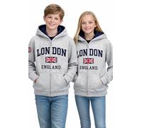 London England LE129KZ - Felpa con cappuccio e cerniera, per bambini, colore: Grigio sconosciuto 41-42