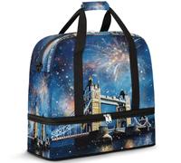 London Fireworks Landscape - Borsone da viaggio per donne e uomini, pieghevole, per sport, palestra, fine settimana, pernottamento, borsa da cabina con scomparto per scarpe, Multicolore