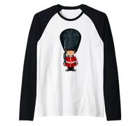 London Guard Outfit, Funny Cute London Queen Guard Cartoon Maglia con Maniche Raglan