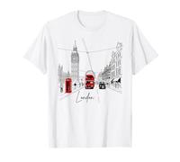 London Icons Red Bus, Grande Orologio da Disegno, Souvenir Artistico Maglietta