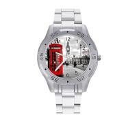 London Phone Booth and Big Ben Orologio da uomo Business Watch Moda in acciaio inox Orologi da polso personalizzati di facile lettura per le donne