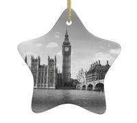 London Printing Christmas Tree Ornaments Style, stella in ceramica con corda per decorazione, ornamento a stella in ceramica con dedica