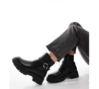 London Rebel - Billie - Stivaletti neri a pianta larga con suola spessa e fibbie-Nero 3